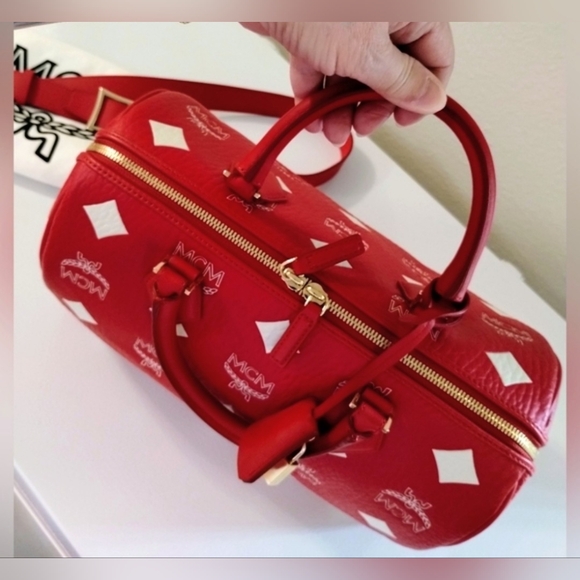 MCM Limited Edition Red And White Visetos Satchel With The Matching Wallet - Picture 8 of 16
